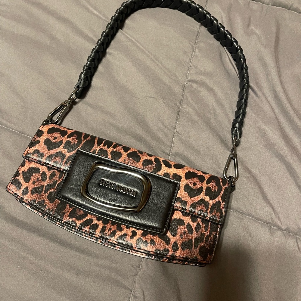Steve Madden Animal Print Shoulder Bag with Black Accents